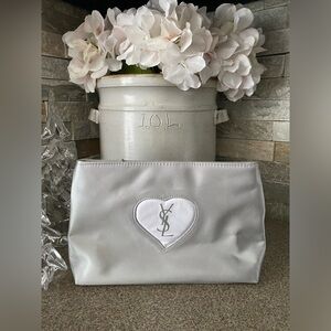 YVES SAINT LAURENT Heart Shimmer White & Metallic Silver Travel Bag Pouch